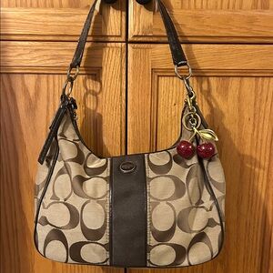 Coach Signature Brown and Tan Shoulder Bag